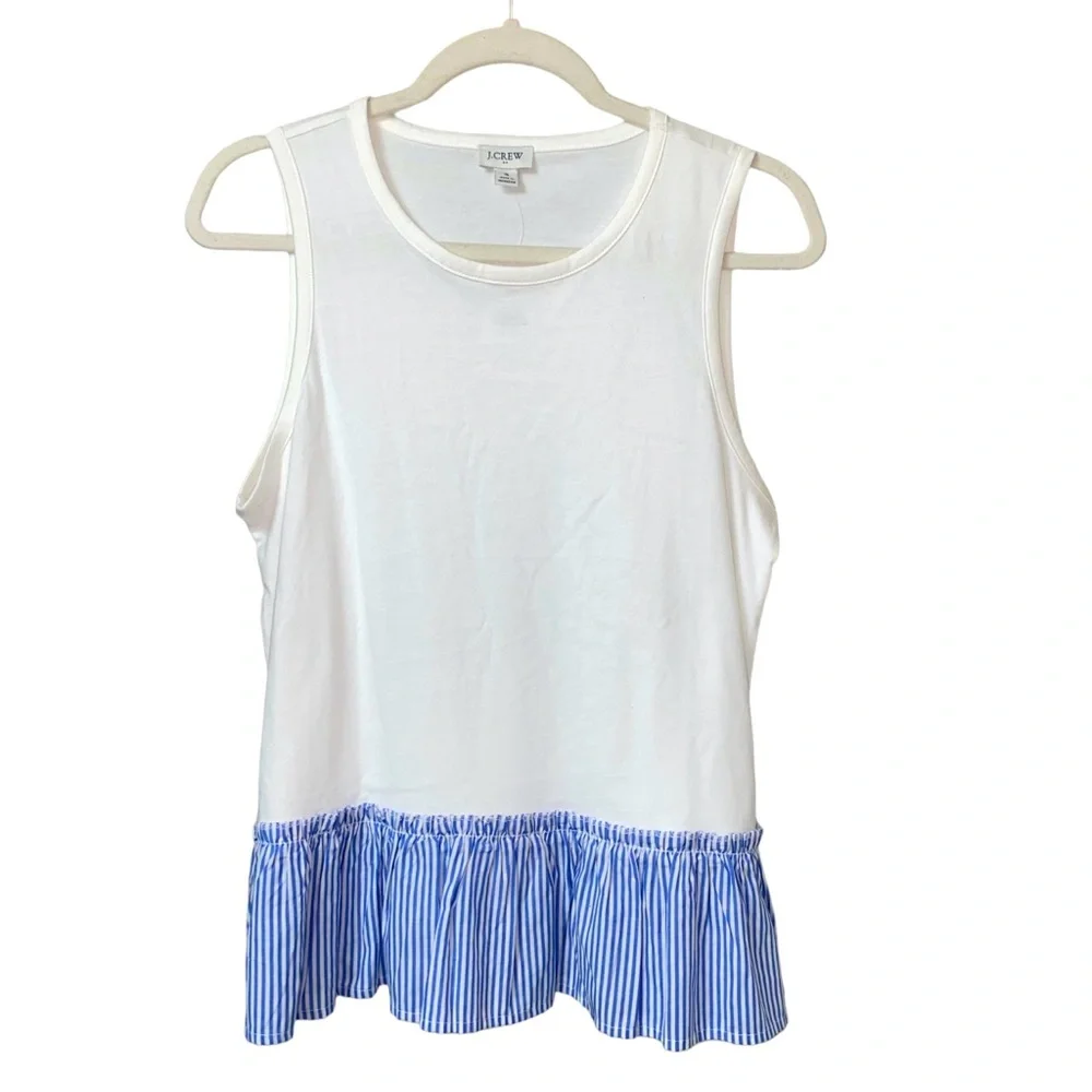 J.Crew sleeveless blue & white striped peplum hem preppy summer Tank Top Size S